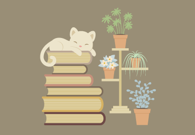 How to Create a Sleeping Cat on a Pile of Books and Indoor Plants in Adobe Illustrator