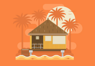 Cómo Crear una Cabaña Tropical en una Playa con Palmeras con Adobe Illustrator