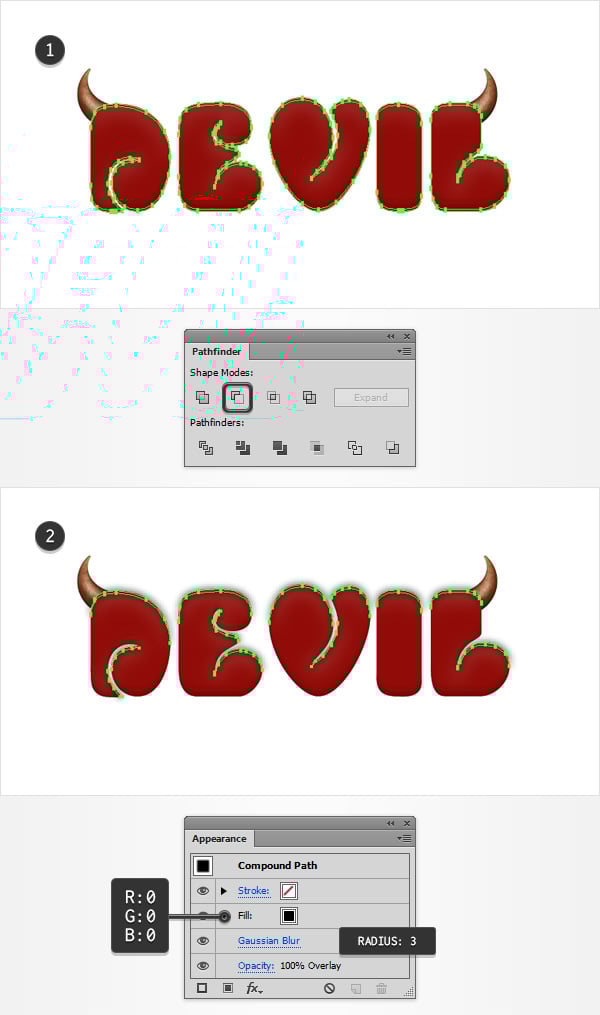 add shading highlights text