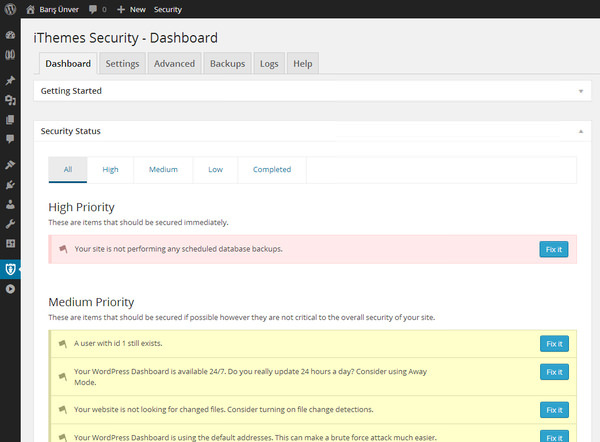 iThemes Security Dashboard