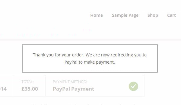 PayPal thank you message