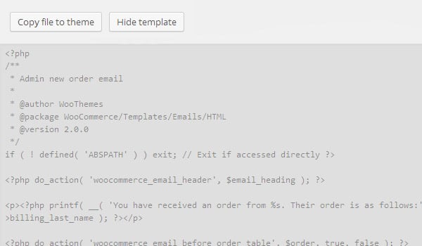 Code for template file