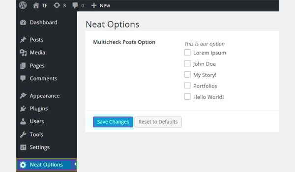 Adding a multi-check option to the Neat Options