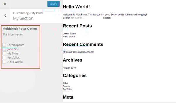 Adding multi-check boxes to the Customizer