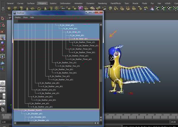 Deselect the right sides feathers joints