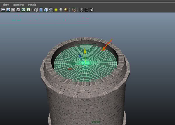 Place the smoke emitter mesh inside the chimney