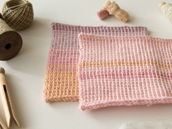 Finished Tunisian crochet wash cloths from a different angle