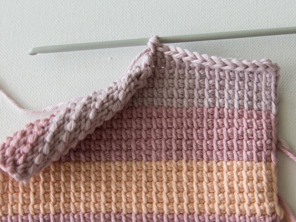 insert your hook into the vertical strand