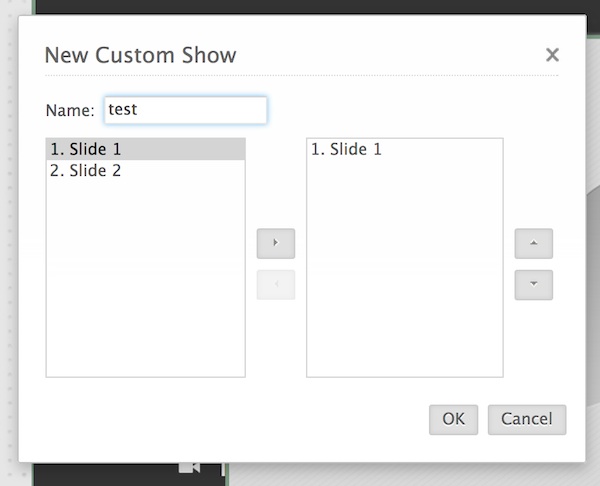 Changing slide order in the New Custom Show window