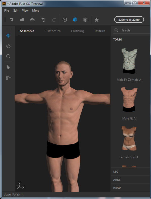 Create a new model in Fuse using the Male Fit A presets