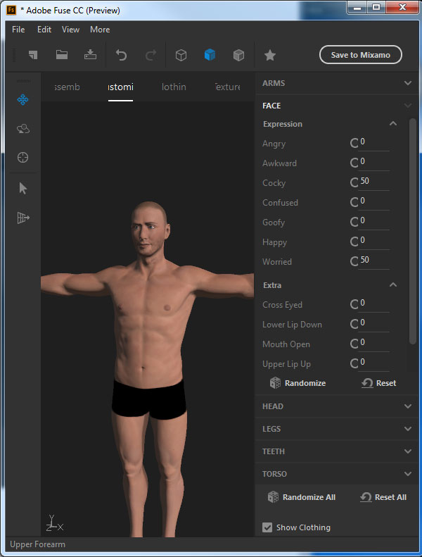 Change the facial expression to be a mix of Cocky and Worried