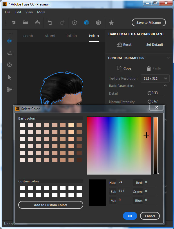 Change the hair color to black