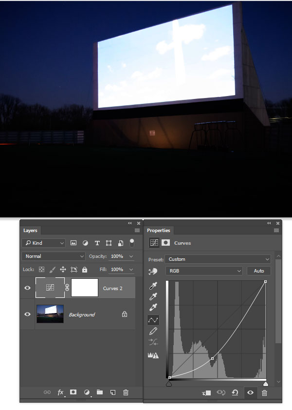 Use Curves to darken the scene
