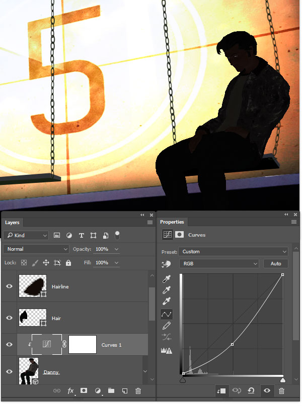 Use curves to darken Dannys figure