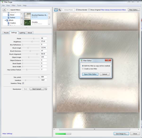 Edit the brushed metal filter