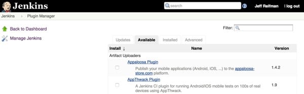 Jenkins Manage Plugins Available Tab