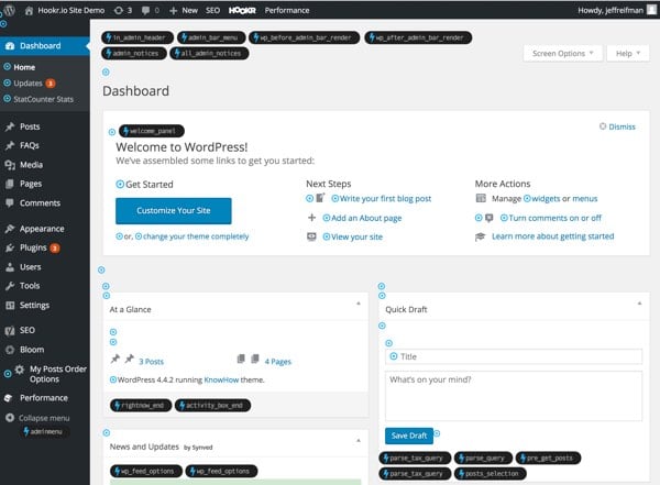 Hookr WordPress Plugin - The Dashboard with Hookr