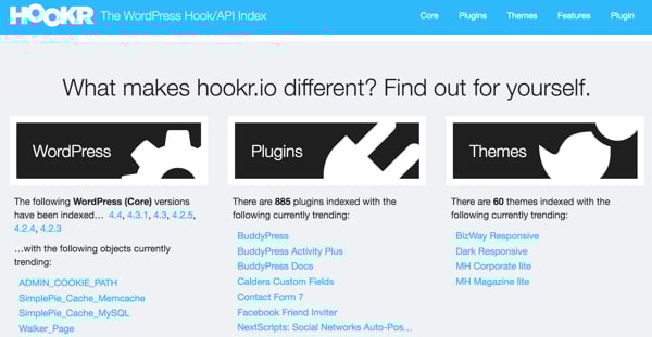 Hookr WordPress Plugin - The Home Page