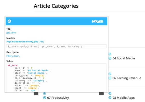 Hookr WordPress Plugin - Drill Down Into get_term Filter