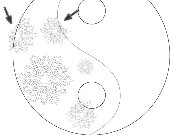 Stamp the Snowflakes onto the Yin Yang