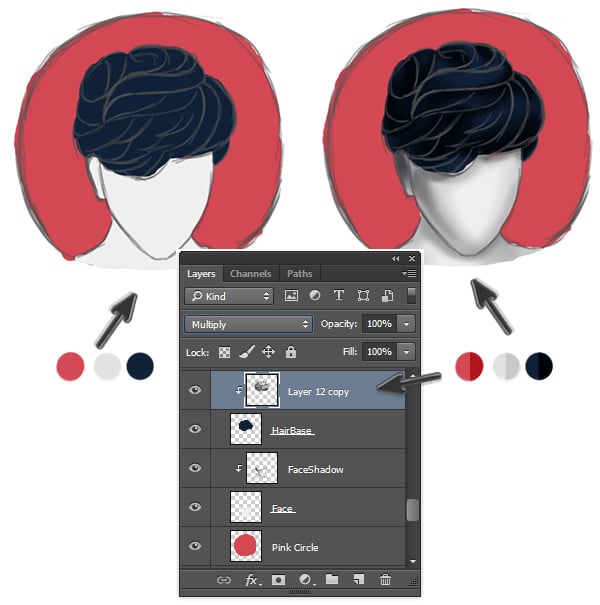 Paint Realistic Shadow Using Multiply Blend Mode for Short Layered Hair 