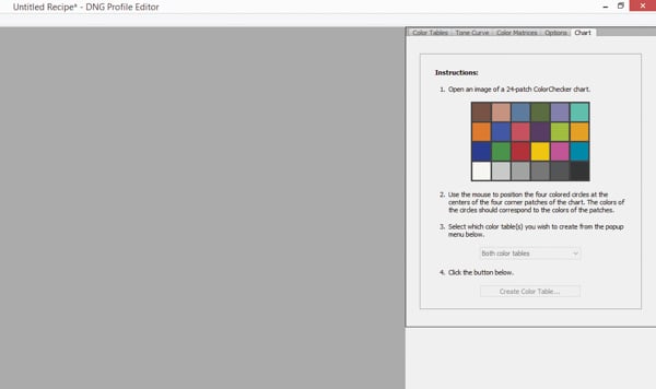 Chart tab in Adobe DNG Profile Editor