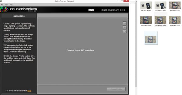 Dragging a ColorChecker chart image into profiling software