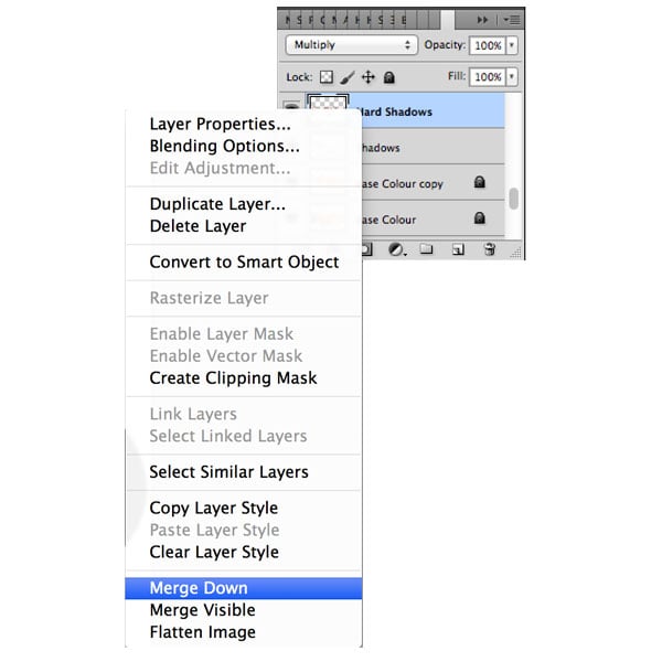 Once you have your shadows complete you need to merge your layers