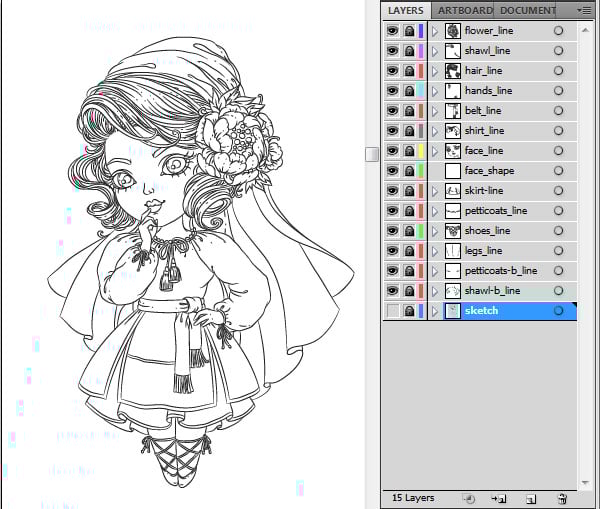 sketch overdrawed in lines