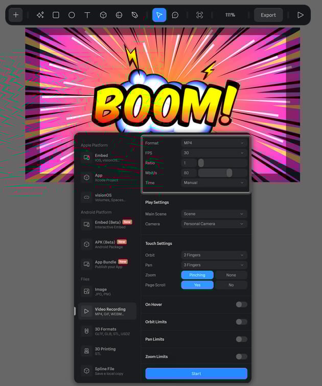 Export animation from Spline