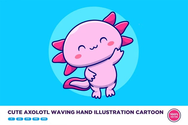 Cute Axolotl Waving Hand Illustration Cartoon
