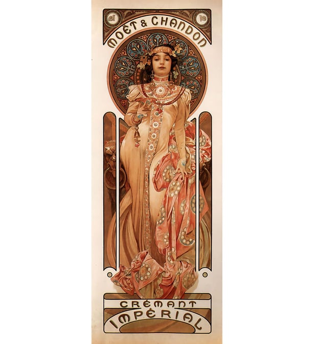 'Moet & Chandon Crémant Impérial (1899)' by Alphonse Mucha (Credit: Wikipedia)