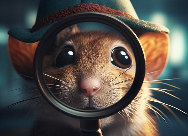 AI image of a cute mouse detective generated by  MidJourney