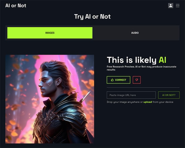 Aiornot.com AI-image detection tool