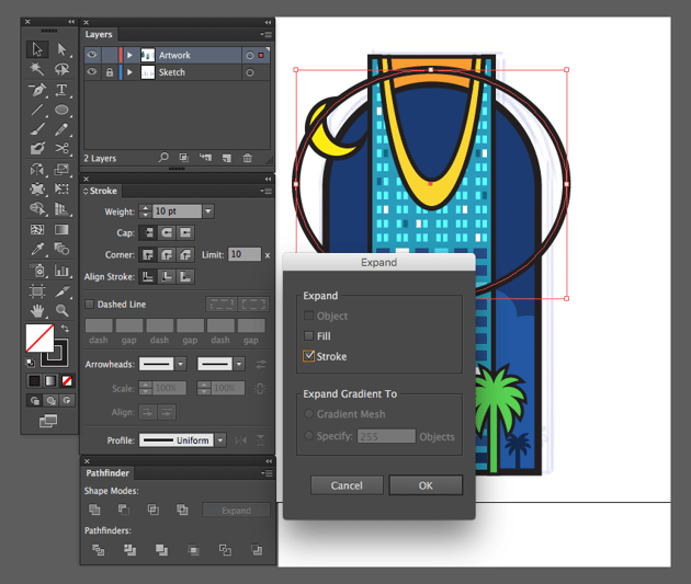 adobe illustrator objects expand stroke ellipse to make compound shape 