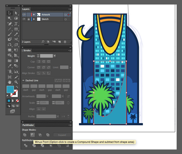adobe illustrator copy paste shapes minus front to create cast shadow skyscraper kingdom centre