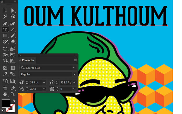 USe Character Panel  to sleect font and type size