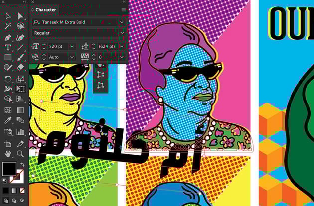 Write Arabic text with Font Tanseek Type Tool and Free Transform to Rotate