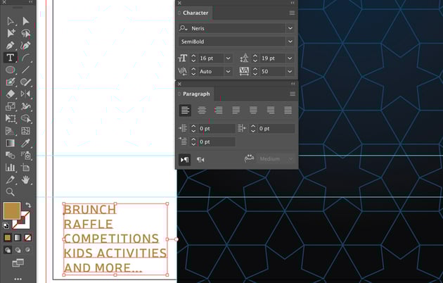 add activities text font style size leading tracking align left paragraph direction