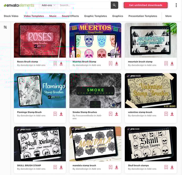 Stamp brushes for Procreate on Envato Elements