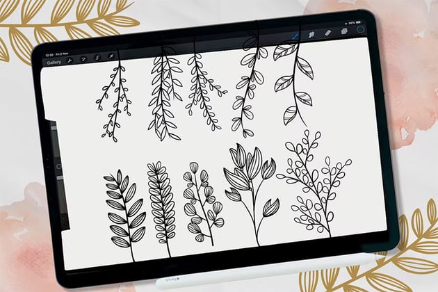 floral stamp brushes for Procreate from envato elements