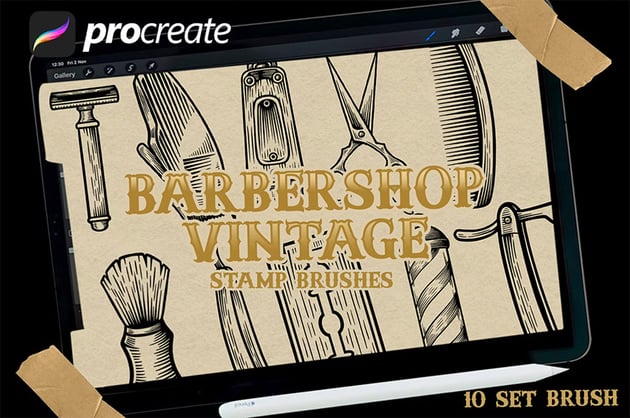 Barbershop Vintage stamp brush for procreate on Envato Elements