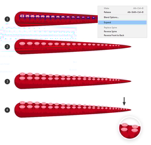 how to create all side suckers on the tentacle