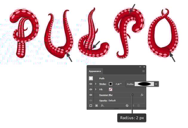 how to create shadows between all tentacle letters