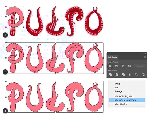 how to create a tentacles text compound path