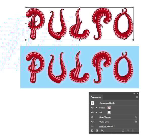 how to create the shadow under the tentacles text effect