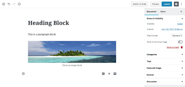 Heading block in WordPress Gutenberg