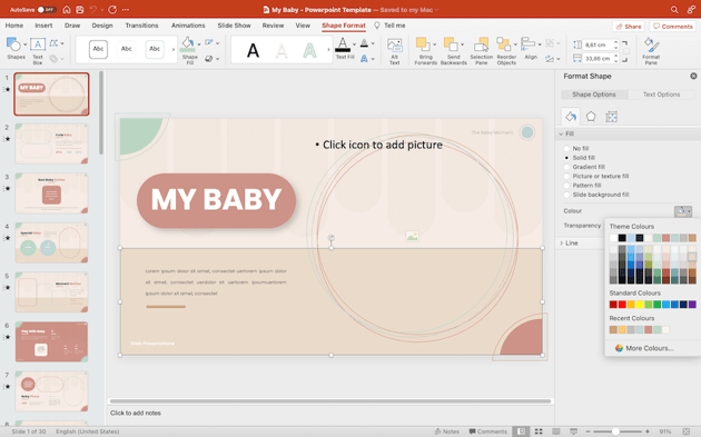 Customizing colors in the template