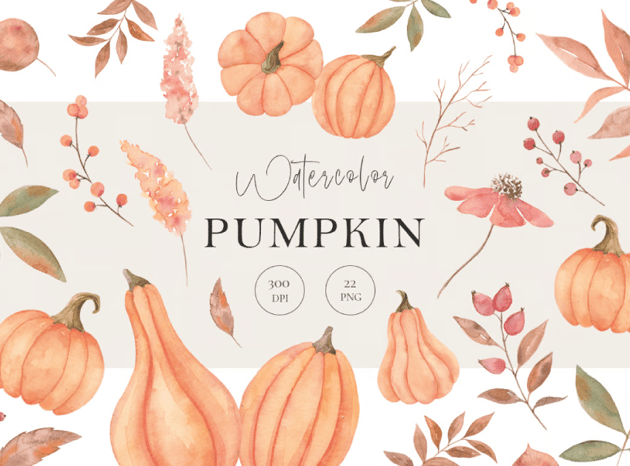 Watercolor Fall Pumpkin Clipart