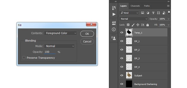 Filling layer with foreground color